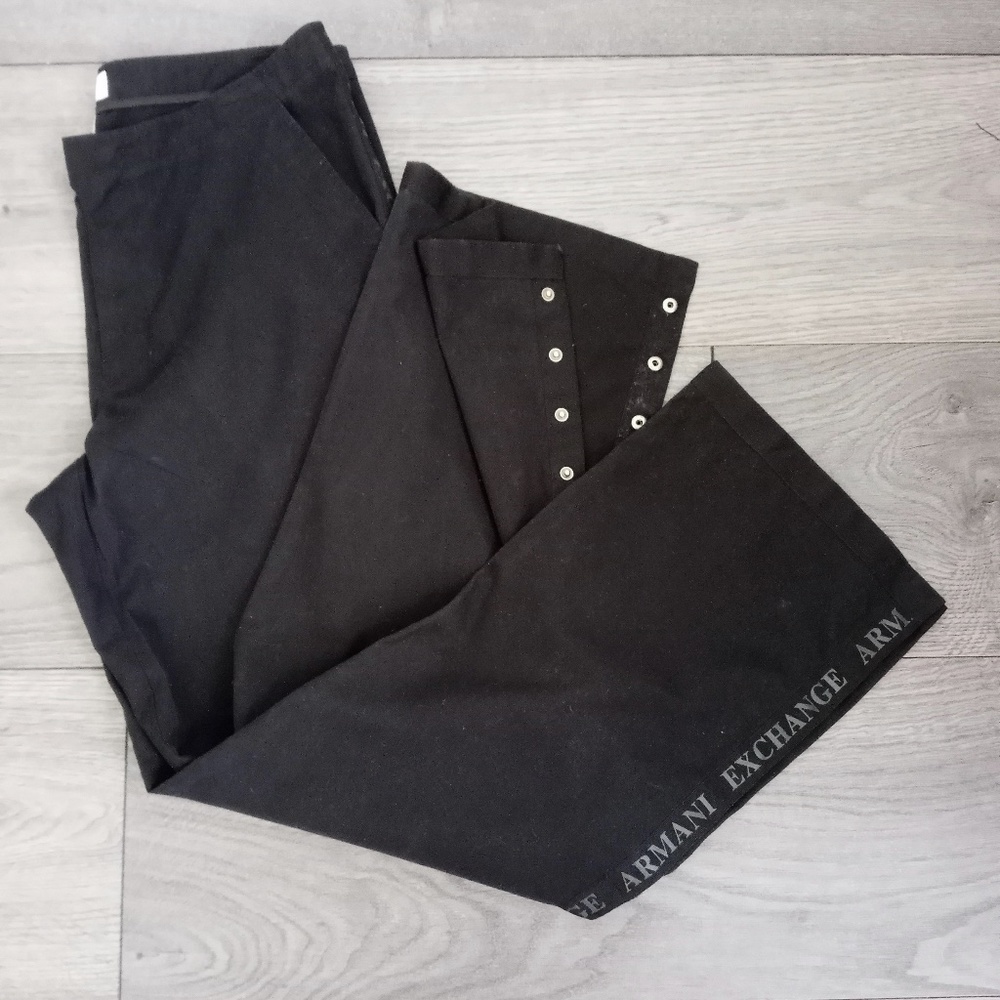 ARMANI Logo Pants Side Snap Slit Black Straight Leg High Waist A|X 34R